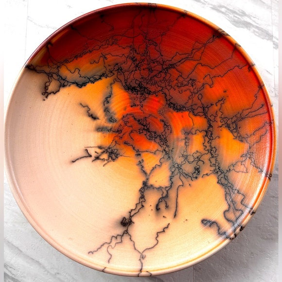 SOLD HUGE Horsehair Pottery Charger HUGE - 21”in Signed Raku - Picture 1 of 5